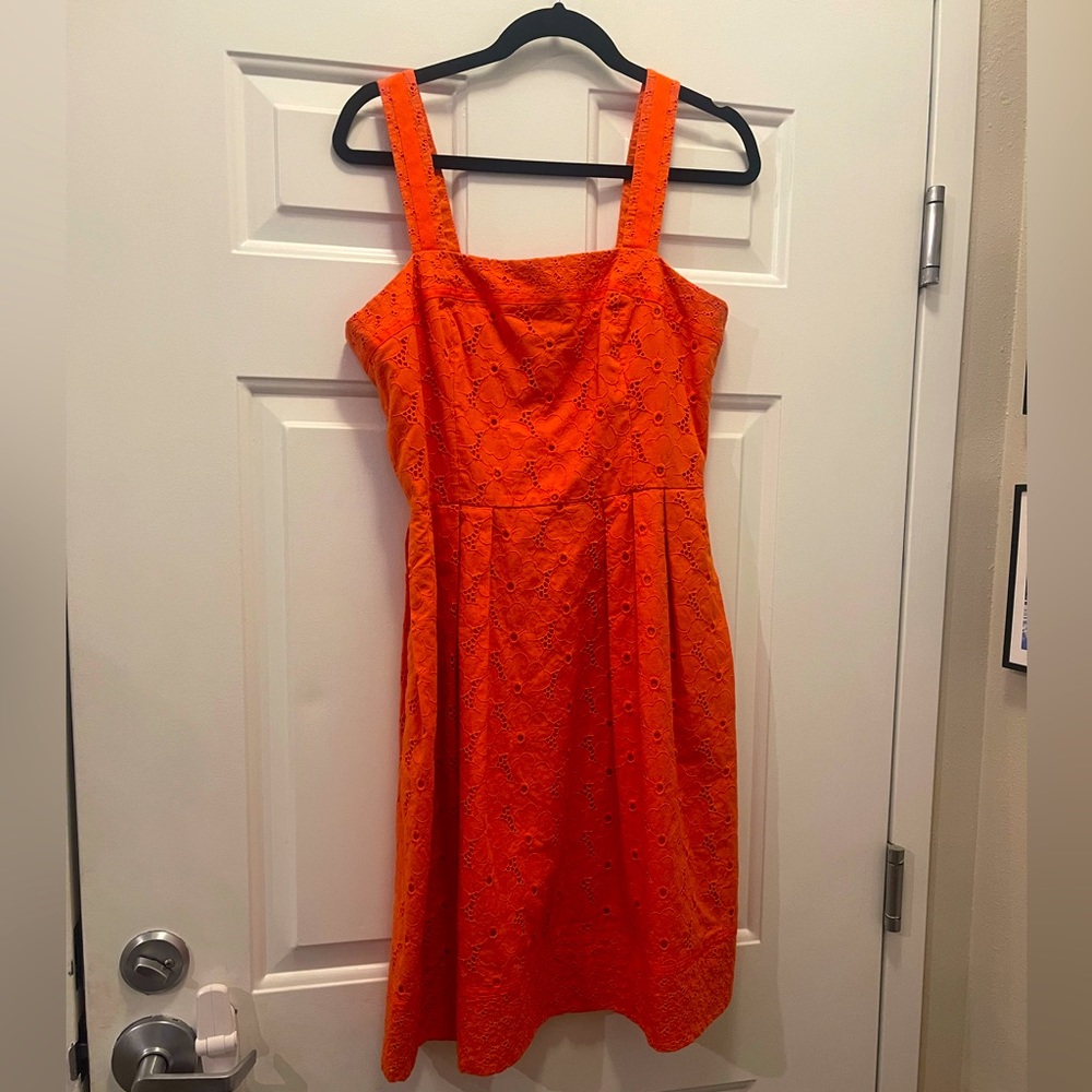 DONNA MORGAN FOR MAGGY LONDON Cotton Eyelet Sundress in Mango Size 10 EUC